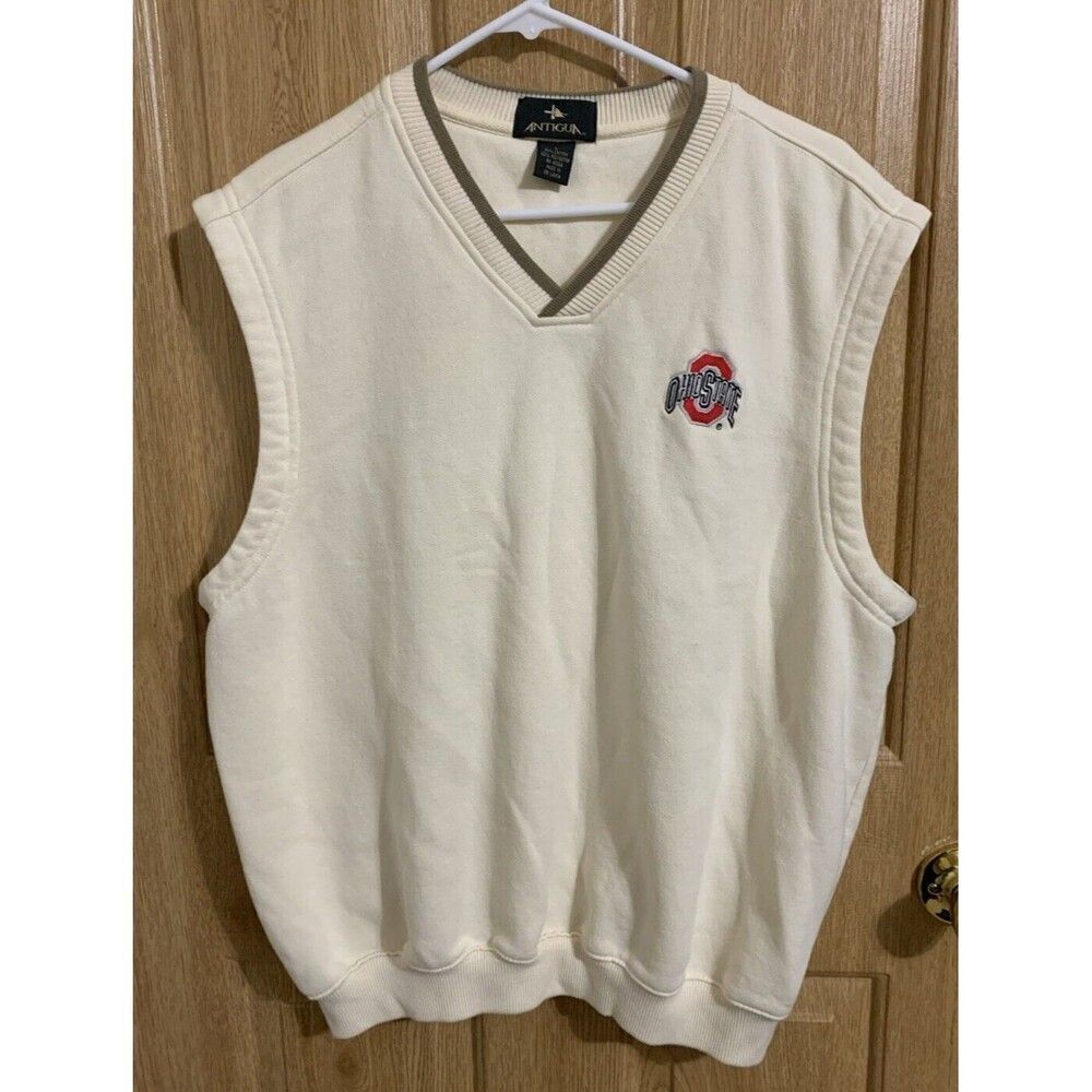 VTG Antigua Ohio State Tank Sweater L Cream Knit Collegiate Vest